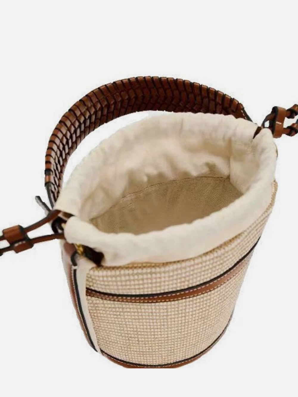 Zara Cream Woven Bucket Bag with Brown Leather Trim - Picture 4 of 12